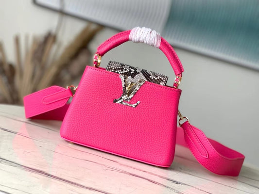 Capucines mini  Rose Red Snake Shoulder Bag